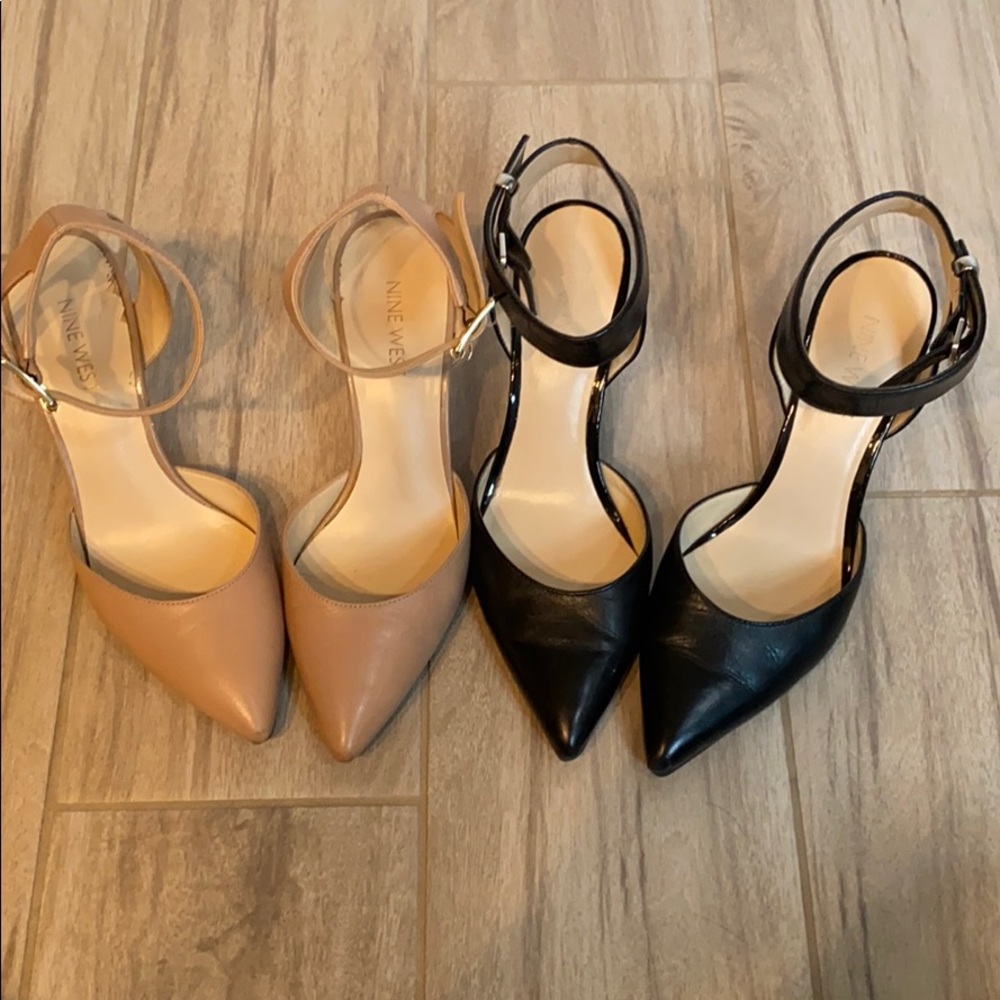 Tan and Black Nine West Strap Heels